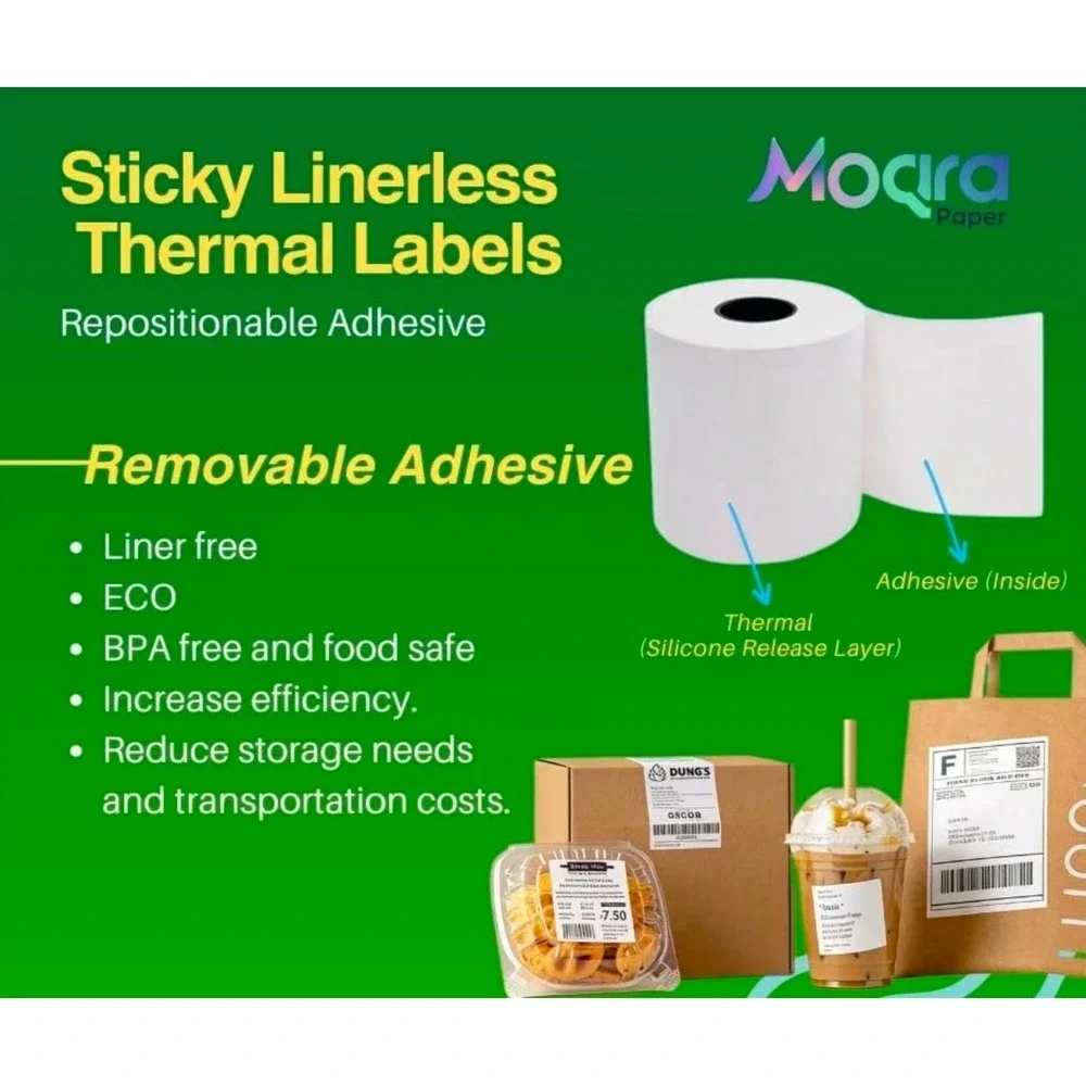24 Rolls Moqra Paper Sticky Linerless Thermal Labels 1